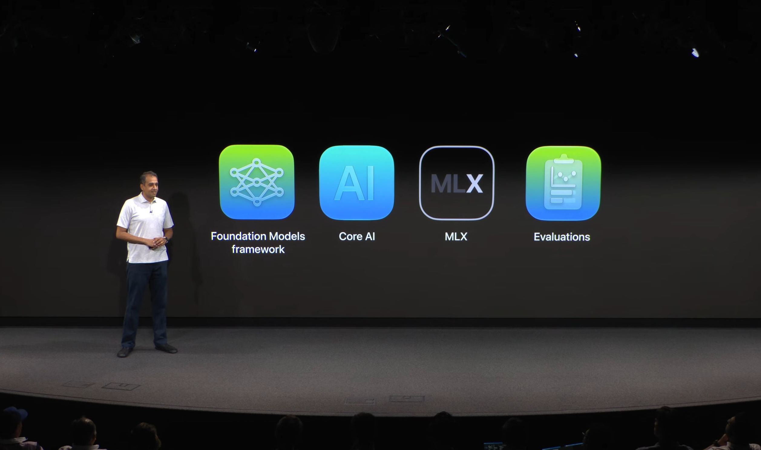 Shashank presenting the Foundation Models framework at an Apple developer event